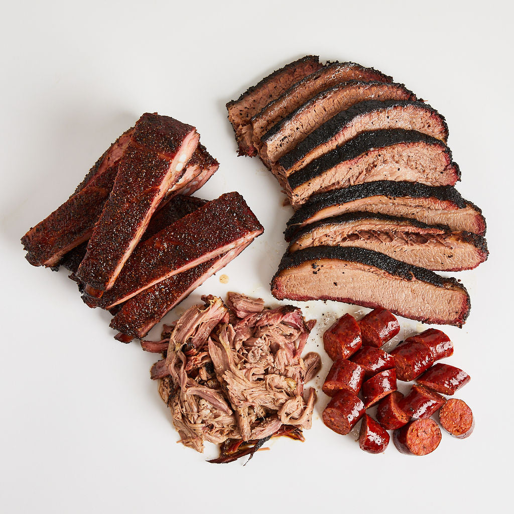 M-V-BBQ: Brisket + Pulled Pork + Pork Ribs + Sausage + BBQ Sauces ...