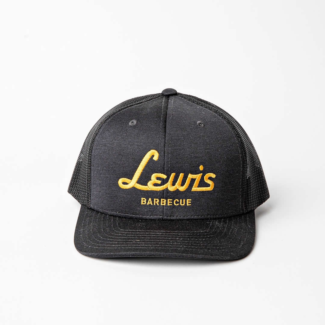 Lewis BBQ Black And Gold Hat Front